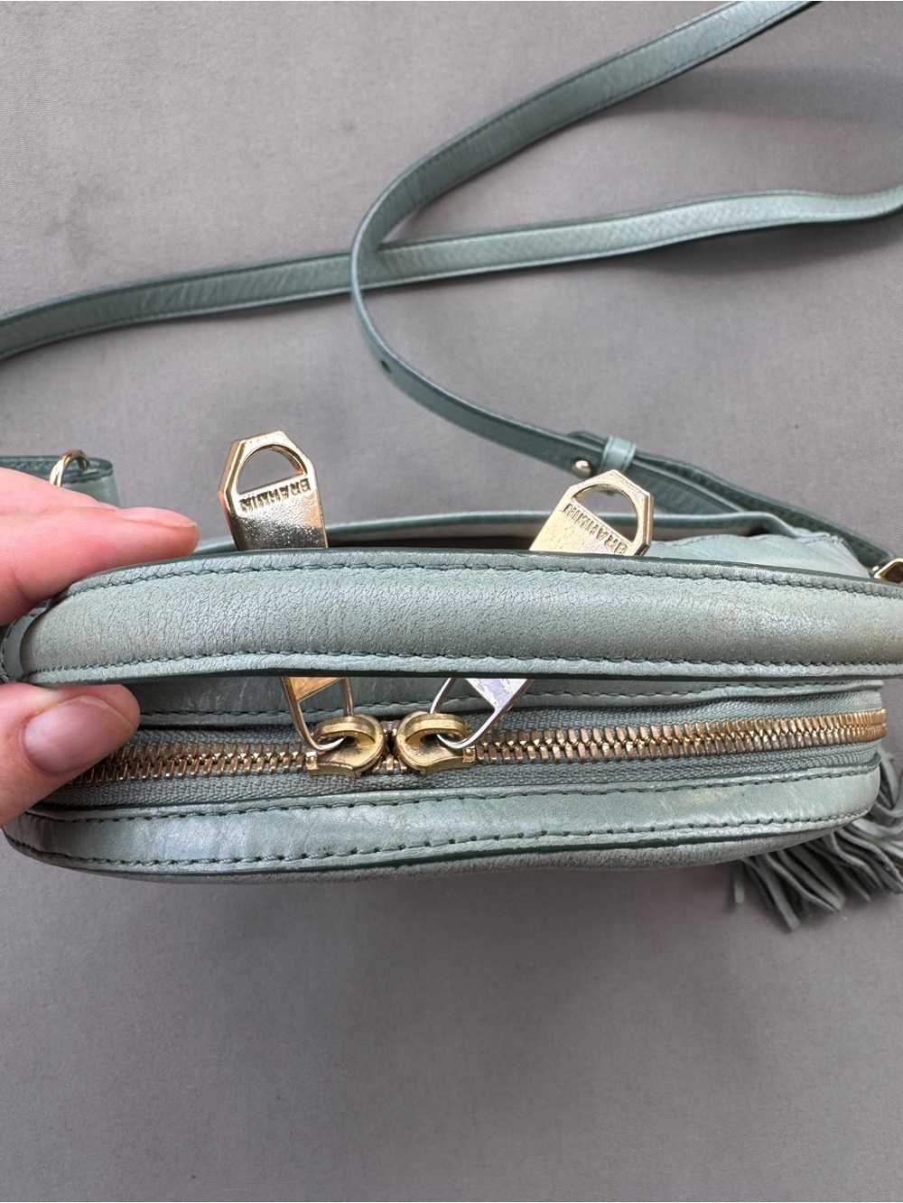 Brahmin Lane Circle Crossbody Bag Sage Green Leather Round Tassel Top Handle - Picture 13 of 16